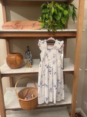 Girls Petite Plume White Sundress with Blue Floral Print size 5